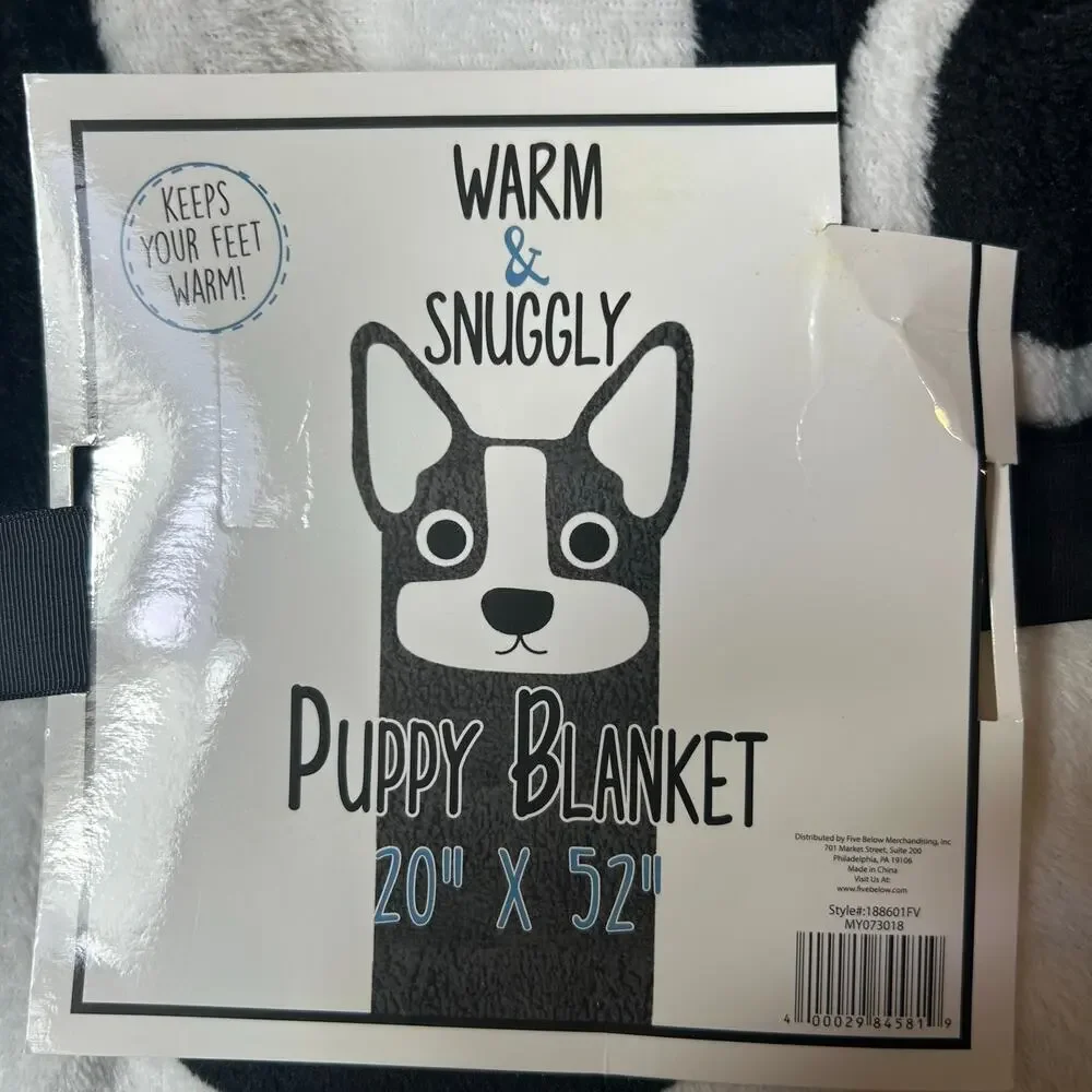 Puppy Blanket Kids 20x52 Bulldog Black White Throw‎ Warm Snuggly Gift  NEW